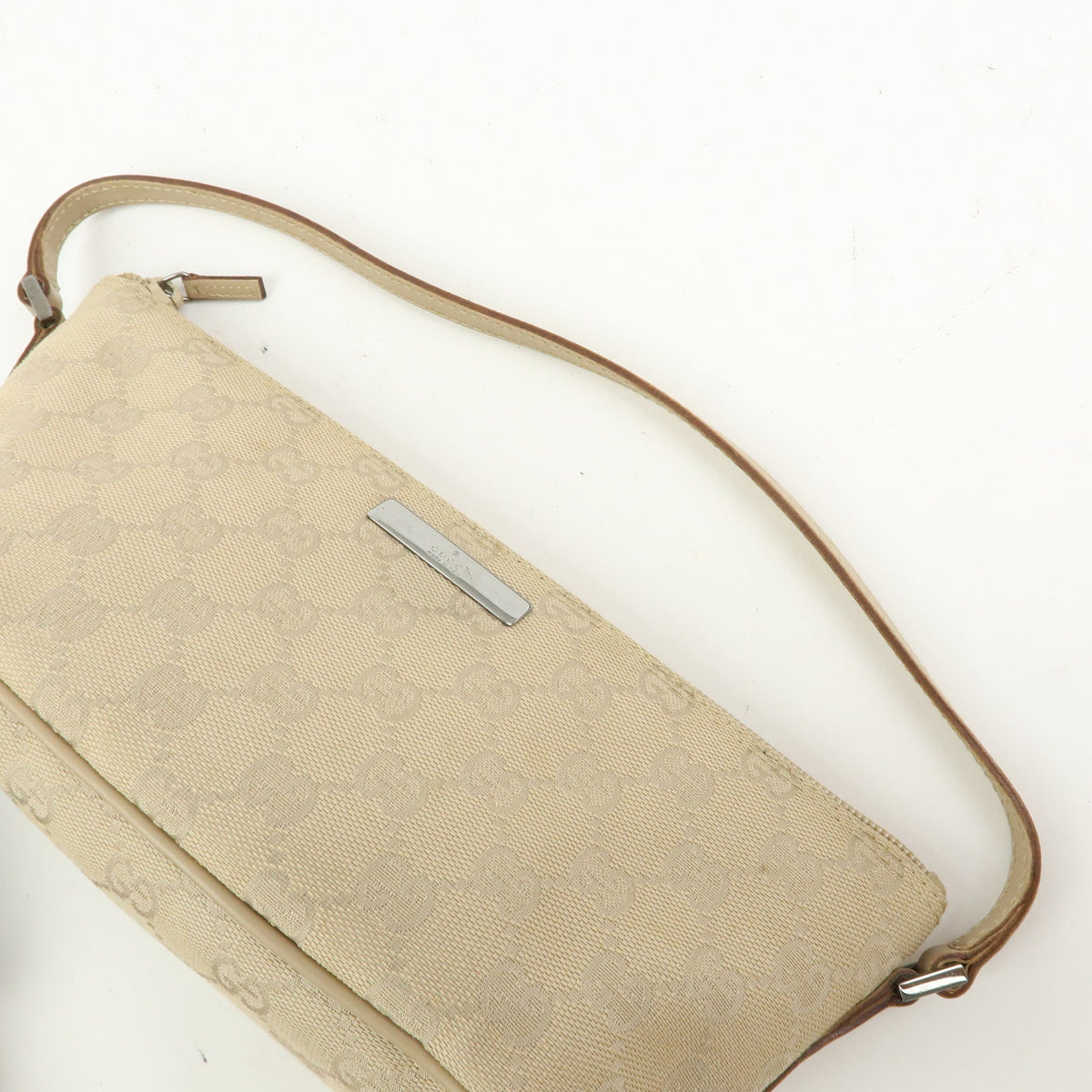 GUCCI Boat Bag GG Canvas Hand Bag Accessory Pouch Beige 07198