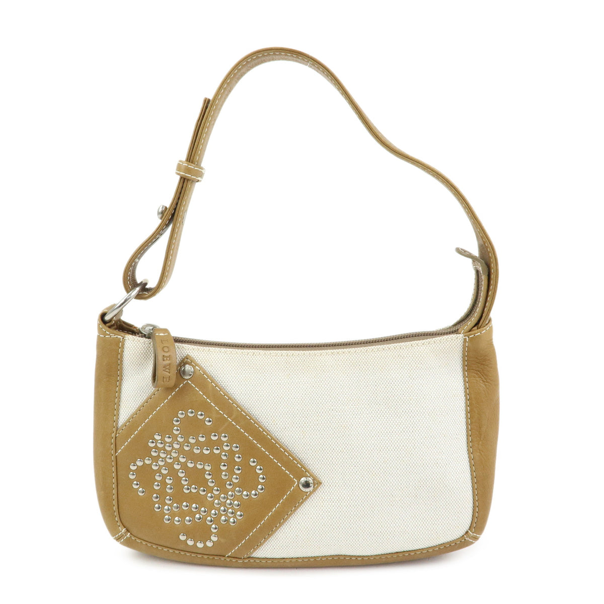 LOEWE Anagram Canvas Leather Hand Bag Brown Natural