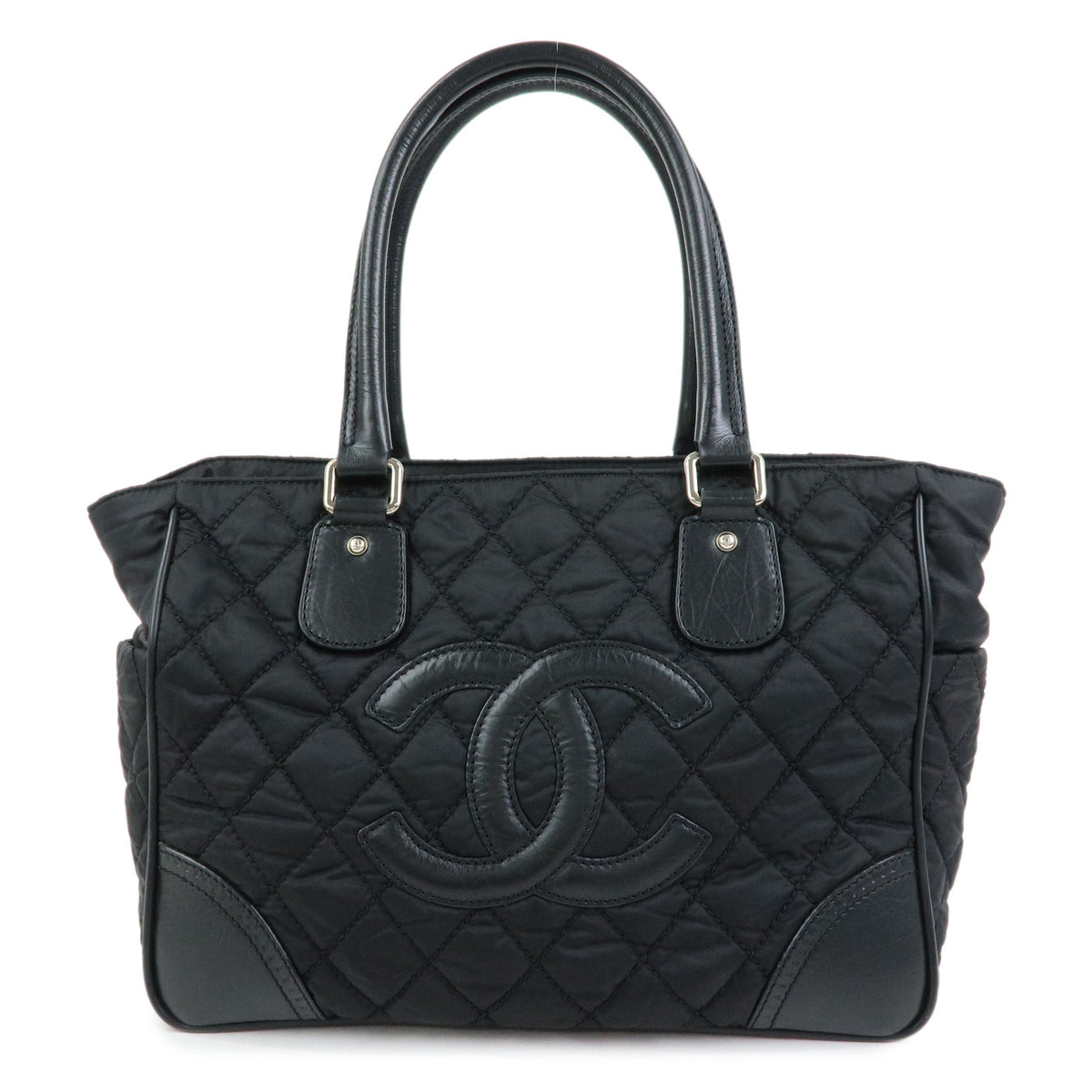 CHANEL Paris New York COCO Mark Nylon Leather Tote Bag Black A33100