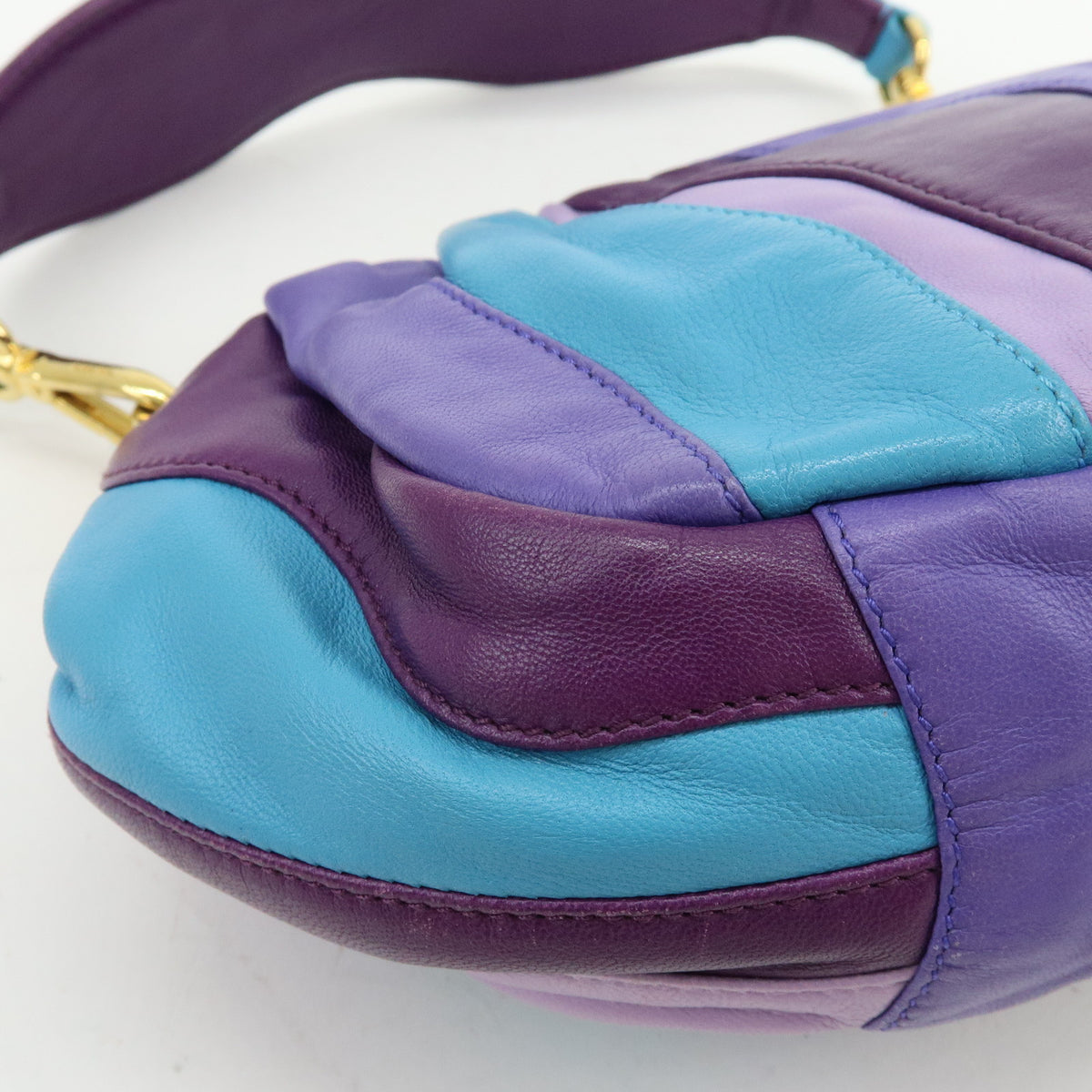 PRADA Logo Leather 2Way Shoulder Bag Hand Bag Purple Turquoise Blue