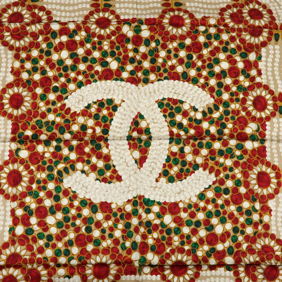 CHANEL COCO Mark Silk100% Jewelry Pattern Scarf Brown Red