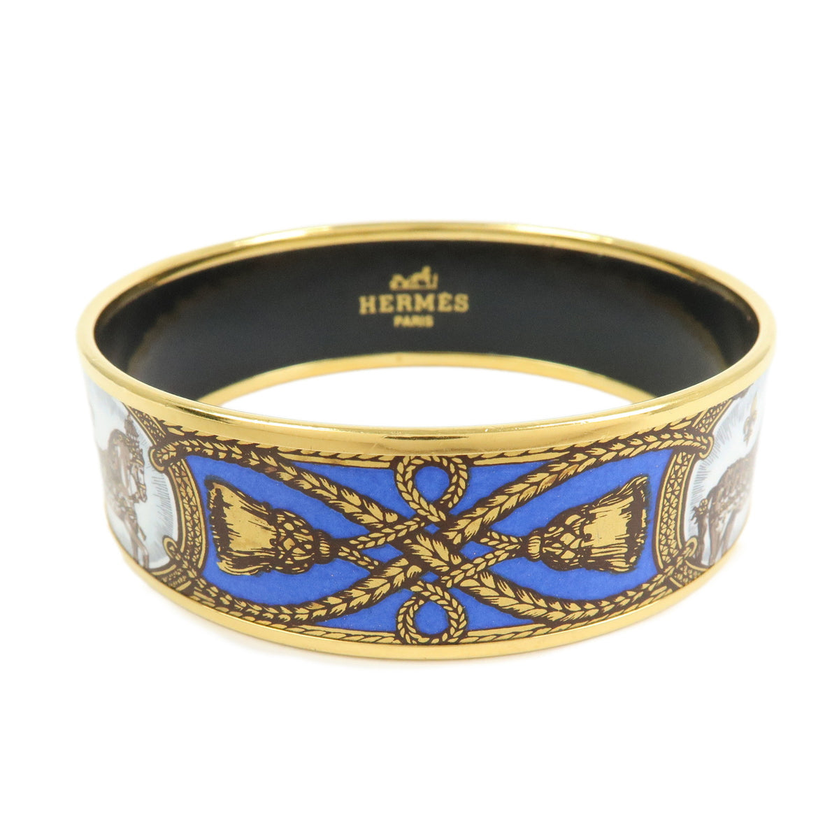 HERMES Email GM Gold Plated Bracelet Bangle Blue Gold