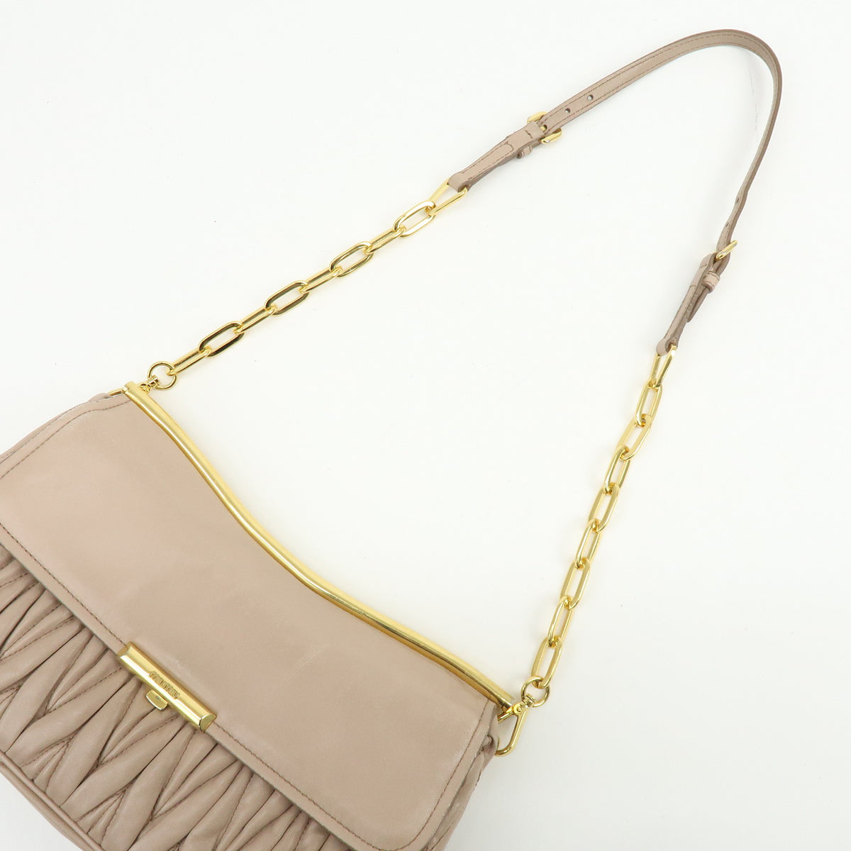 MIU MIU Matelasse Nappa Leather Chain Shoulder Bag Pink Beige