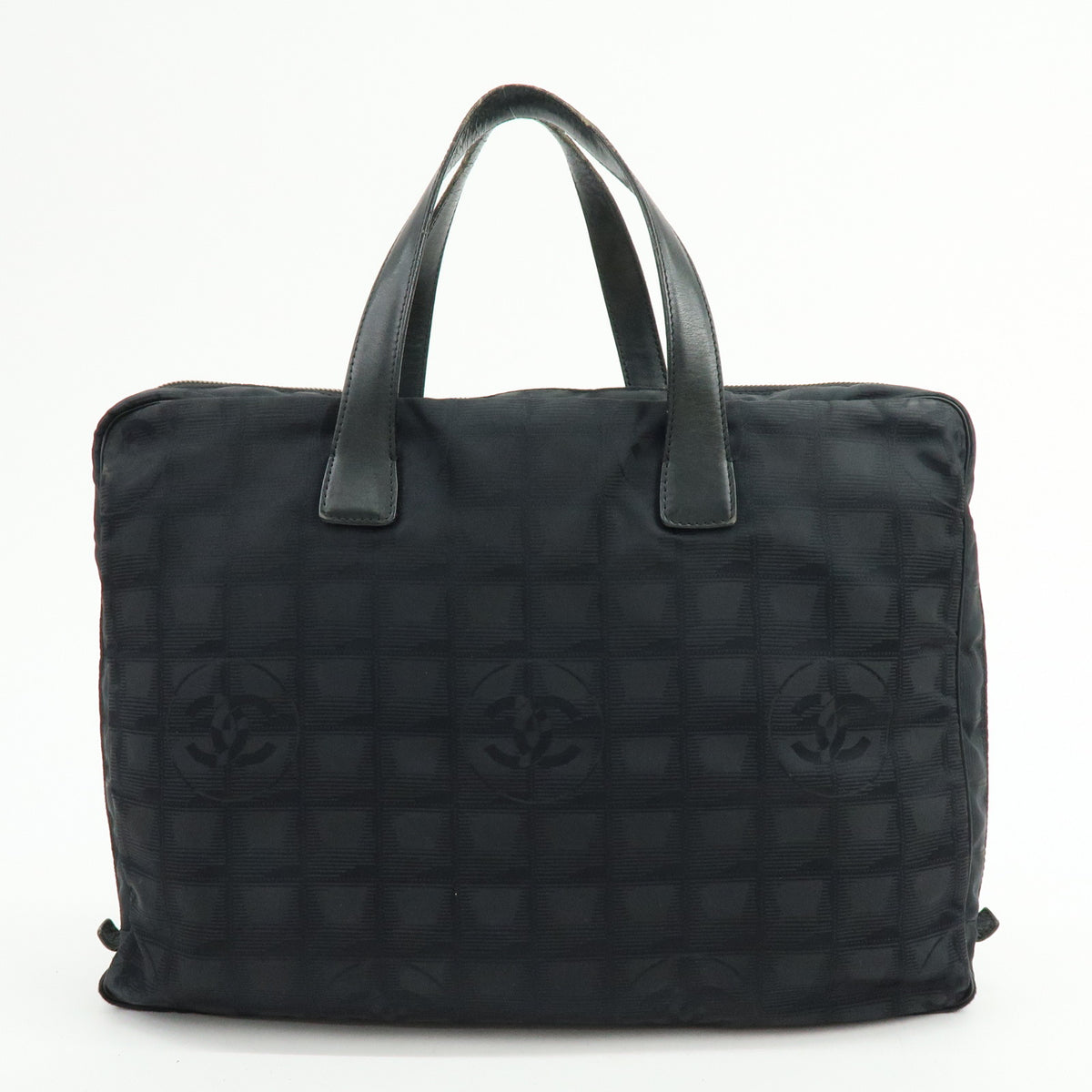 CHANEL New Travel Line Nylon Leather Briefcase Hand Bag Black A15974