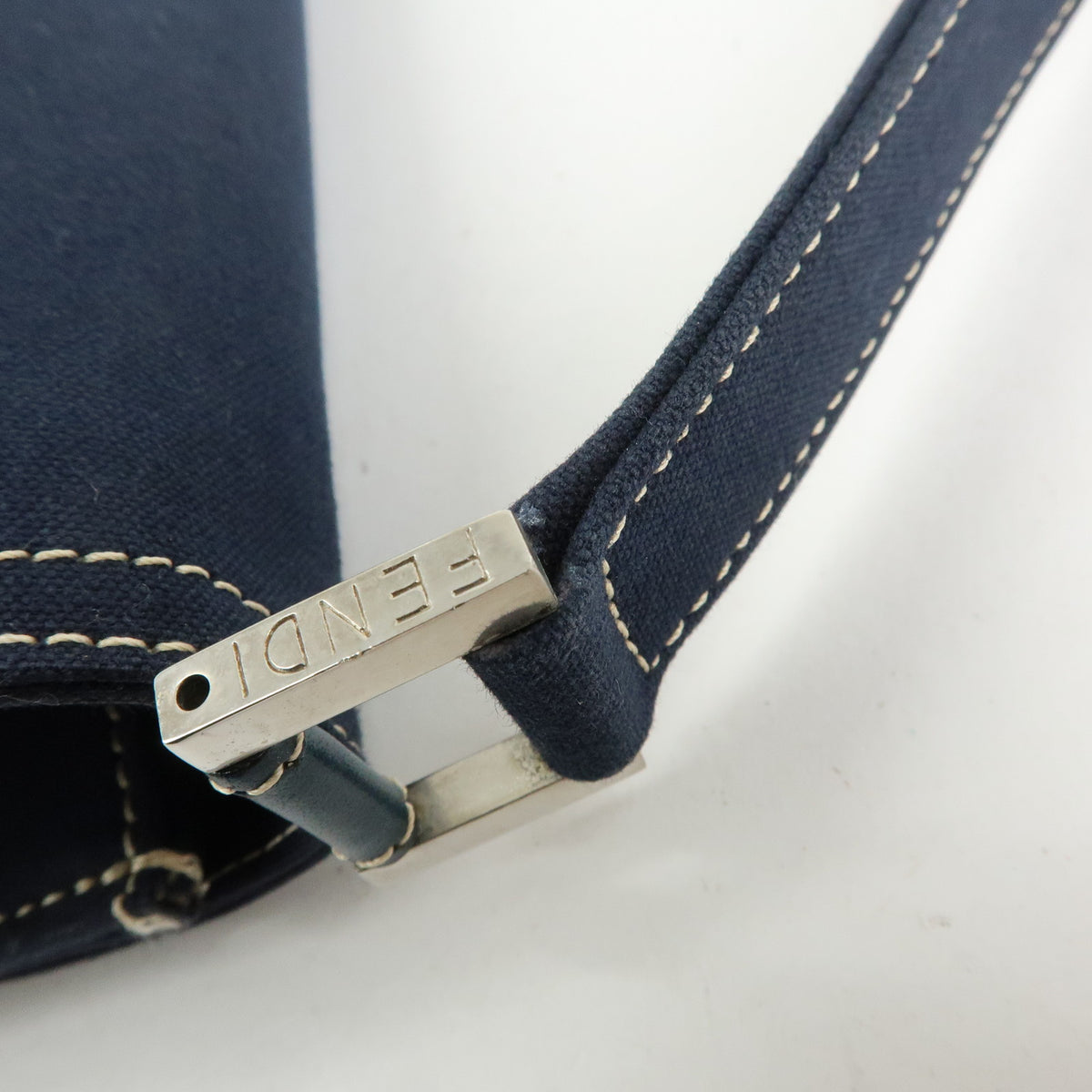 FENDI Mamma Baguette Canvas Shoulder Bag Hand Bag Navy 26424