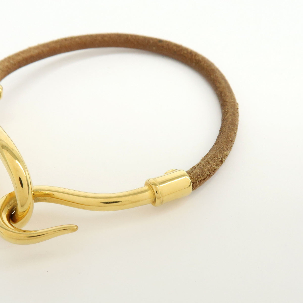 HERMES Jumbo Choker Leather Bracelet Brown Gold