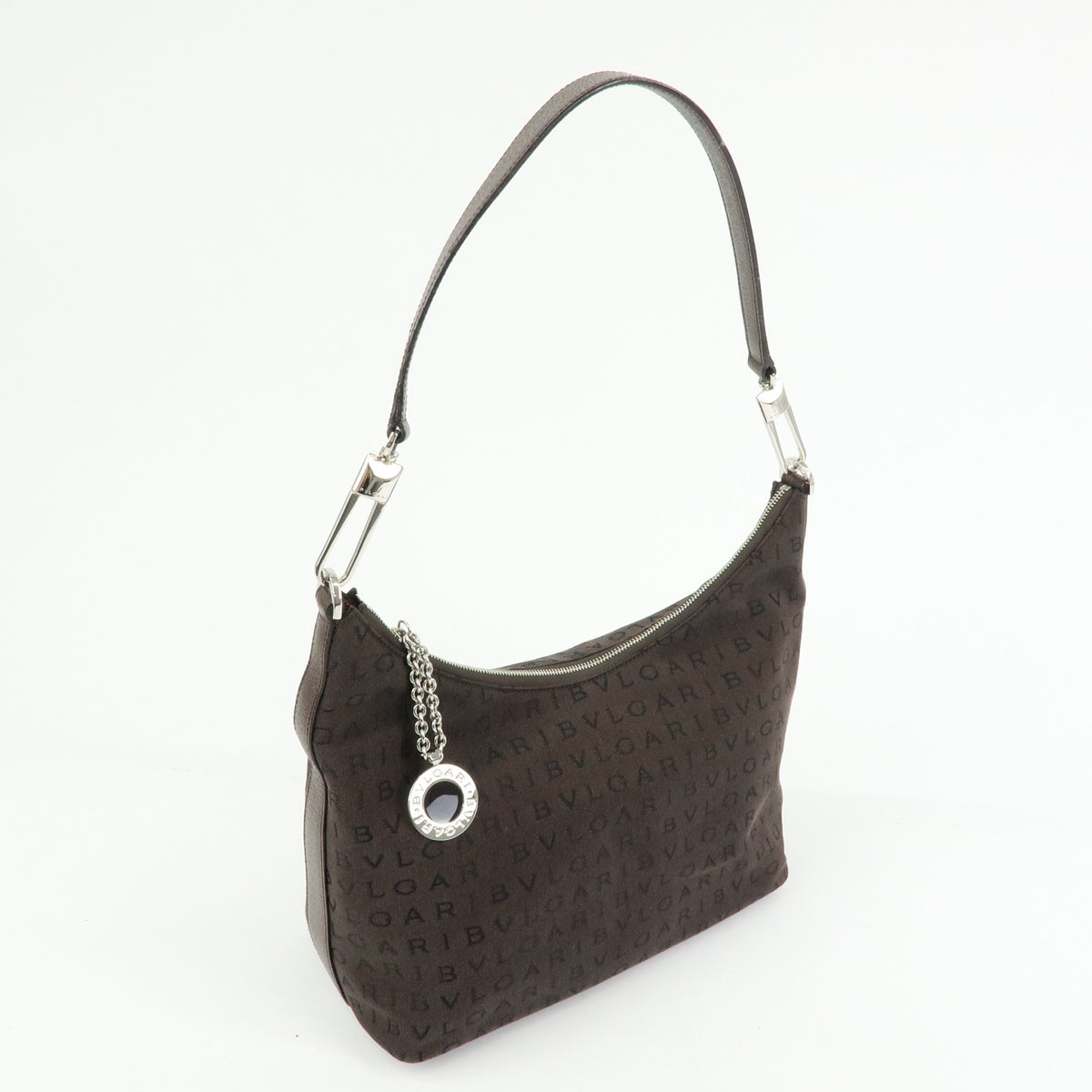 BVLGARI Logomania Canvas Leather Shoulder Bag Hand Bag Brown
