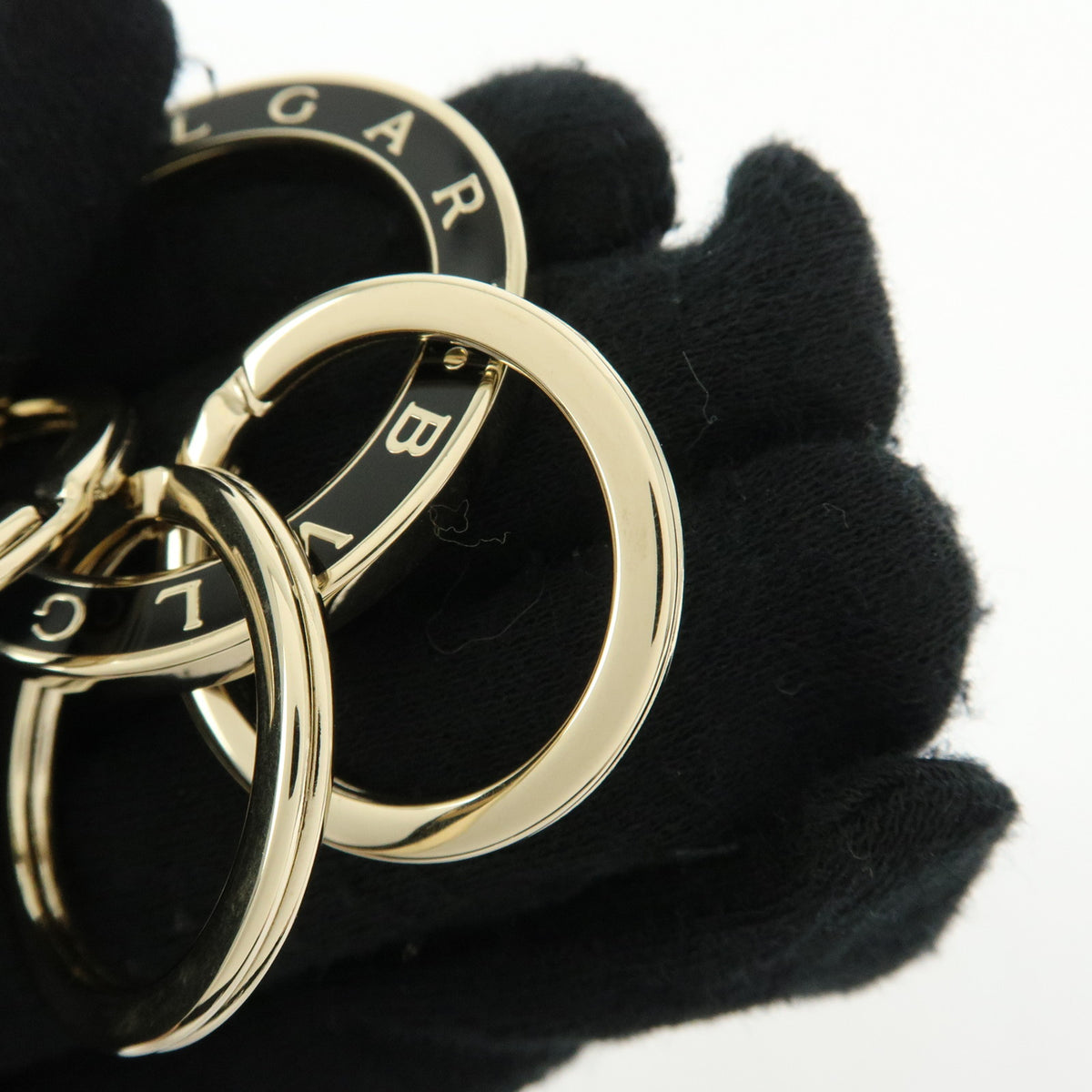 BVLGARI BVLGARI Triple Metal Key Ring Bag Charm Gold Black