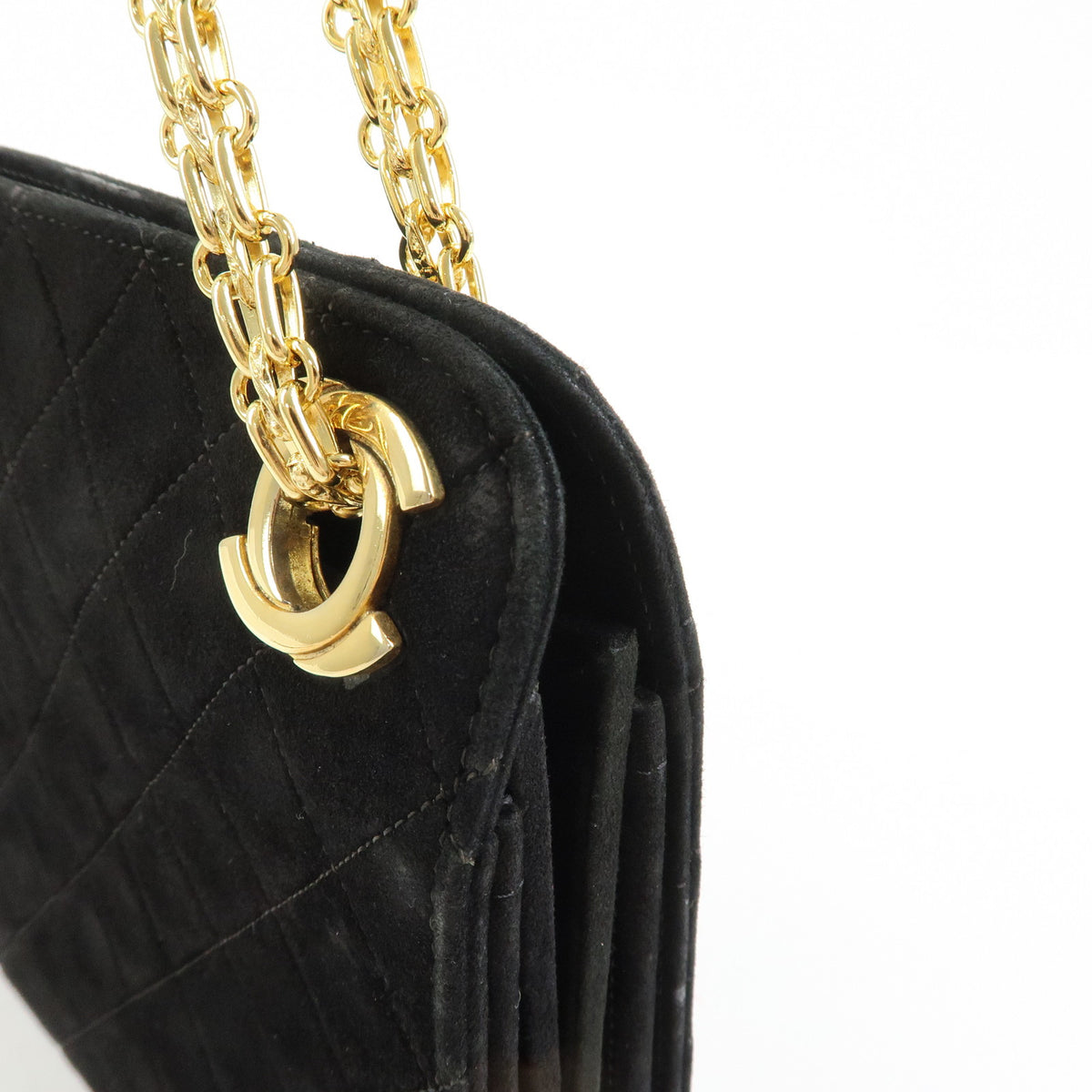 CHANEL Matelasse Suede Leather Chain Shoulder Bag Black