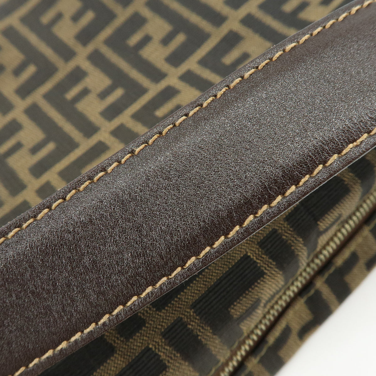 FENDI Zucca Jacquard Canvas Leather Shoulder Bag Hand Bag Brown