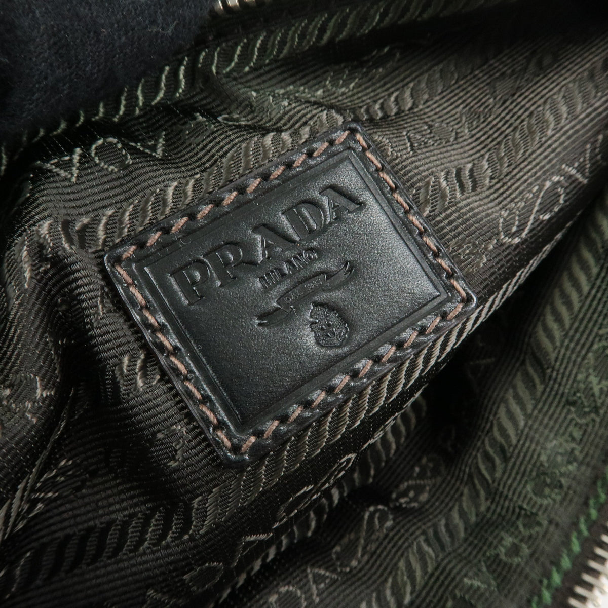 PRADA Logo Jacquard Leather Shoulder Bag Hand Bag Dark Brown