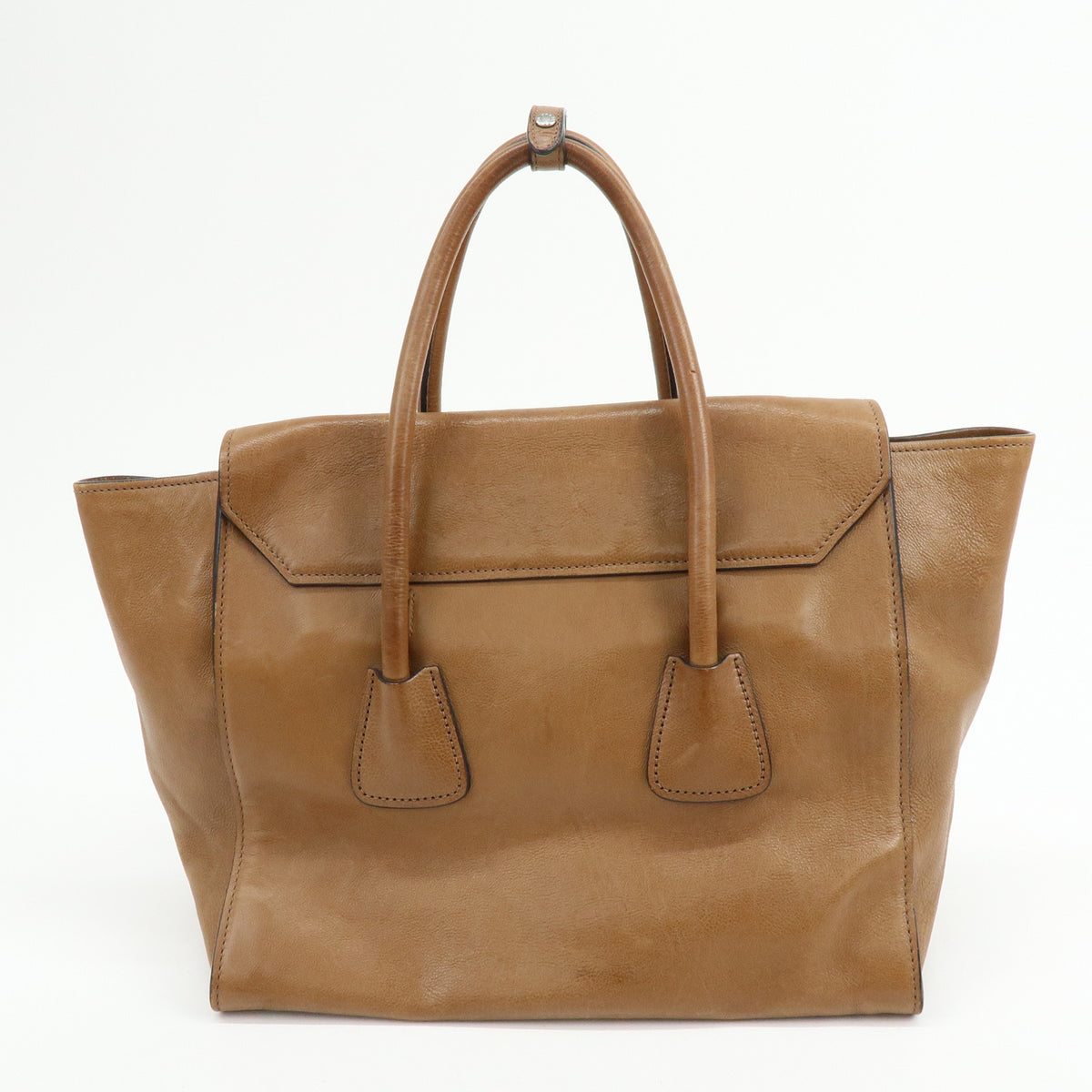 PRADA Triangle Logo Leather 2Way Bag Hand Bag Shoulder Bag Brown BN2661