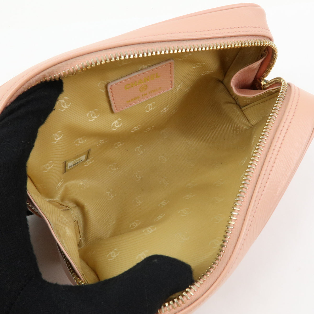 CHANEL COCO Button COCO Mark Leather Cosmetic Pouch Pink A20913