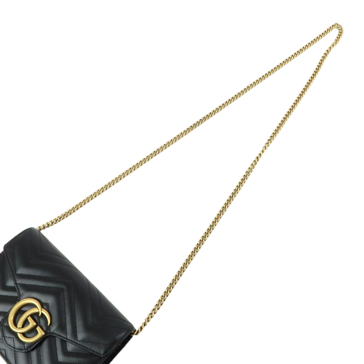 GUCCI GG Marmont Double G Leather Chain Shoulder Bag Black 474575