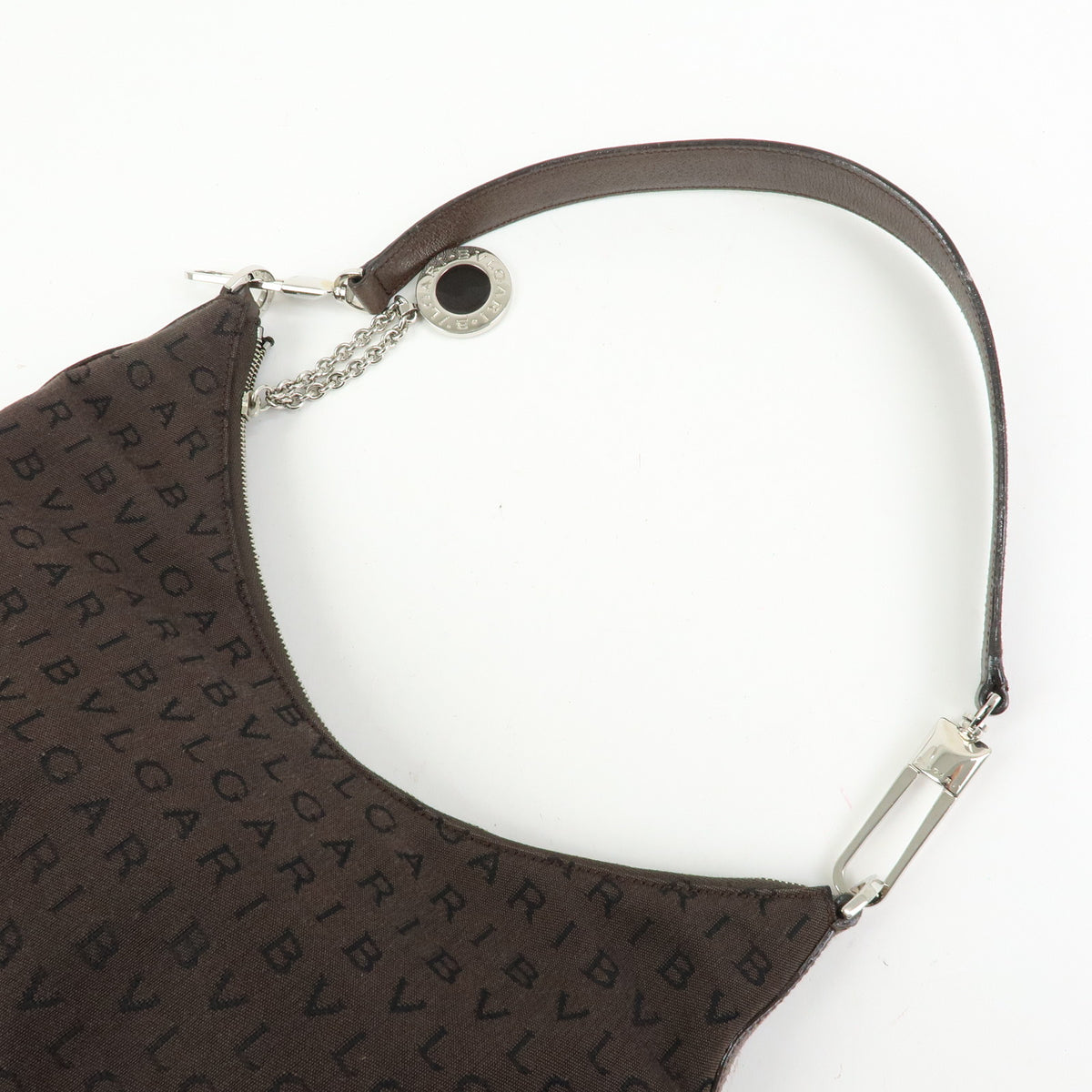 BVLGARI Logomania Canvas Leather Shoulder Bag Hand Bag Brown
