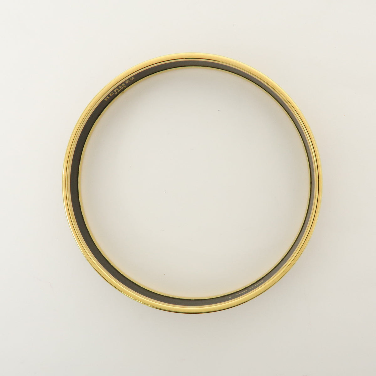 HERMES Email PM Metal Bracelet Bangle Birds Motif Black Gold