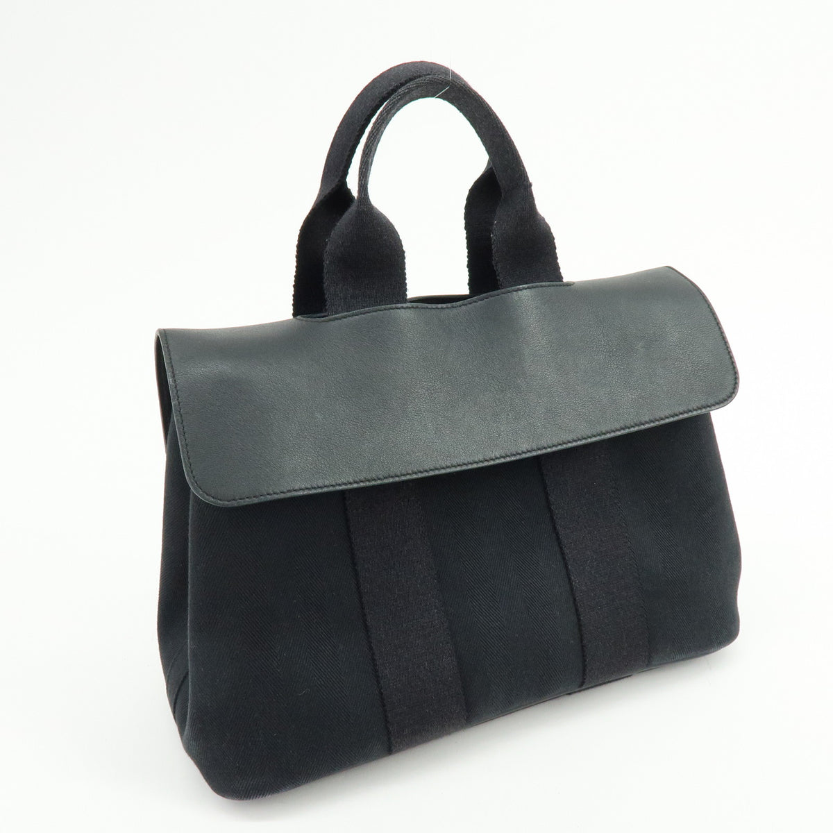 HERMES Toile Chevron Valparaiso PM Tote Bag Hand Bag Black