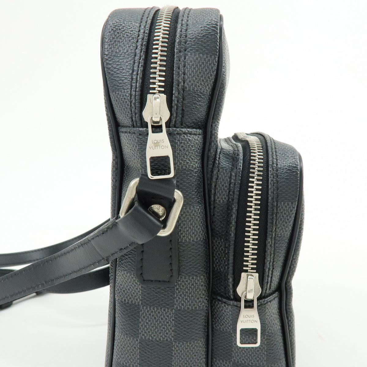 Louis Vuitton Damier Graphite Rem Leather Shoulder Bag Black N41446