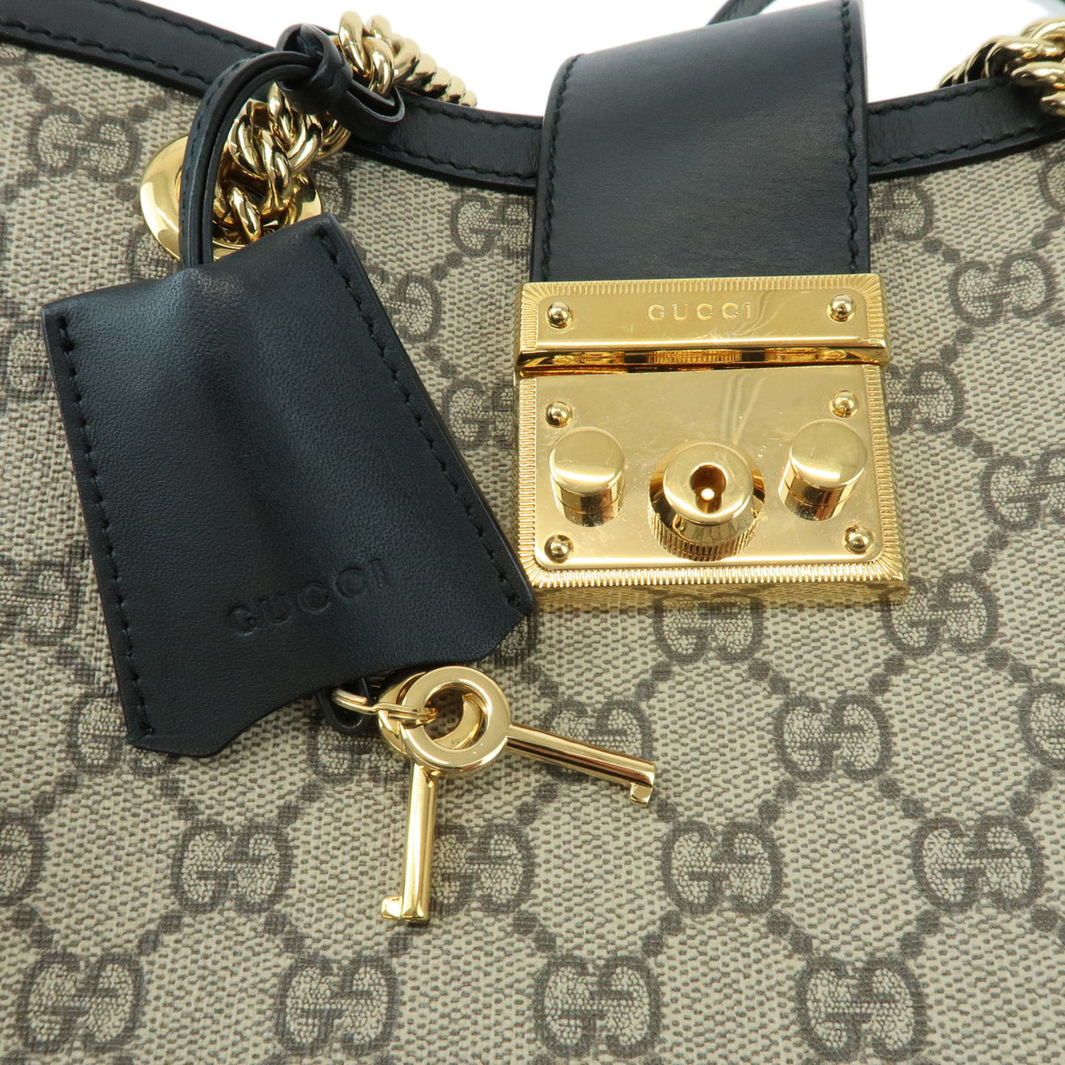GUCCI Padlock GG Small GG Supreme Chain Shoulder Bag Beige Black 498156