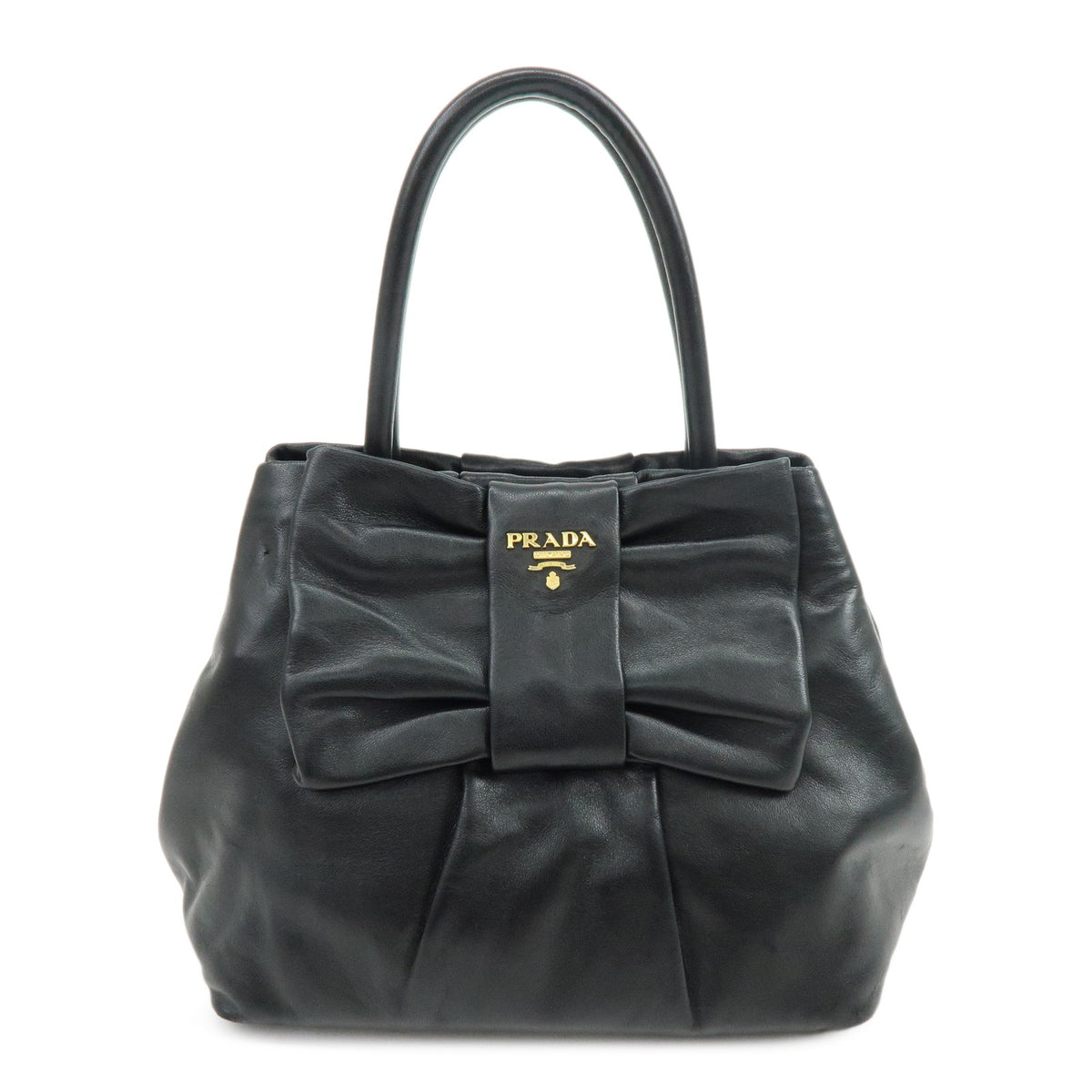 PRADA Nappa Leather Ribbon 2Way Hand Bag Tote Bag Black BN1601