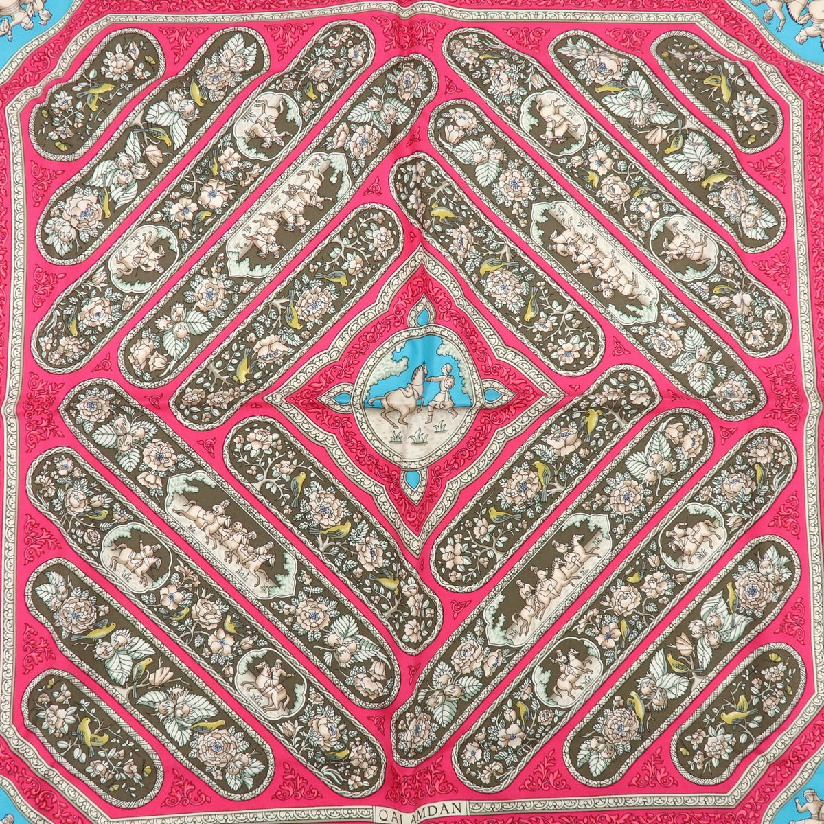 HERMES Carre 90 Silk 100% Scarf QALAMDAN Purple Brown Blue