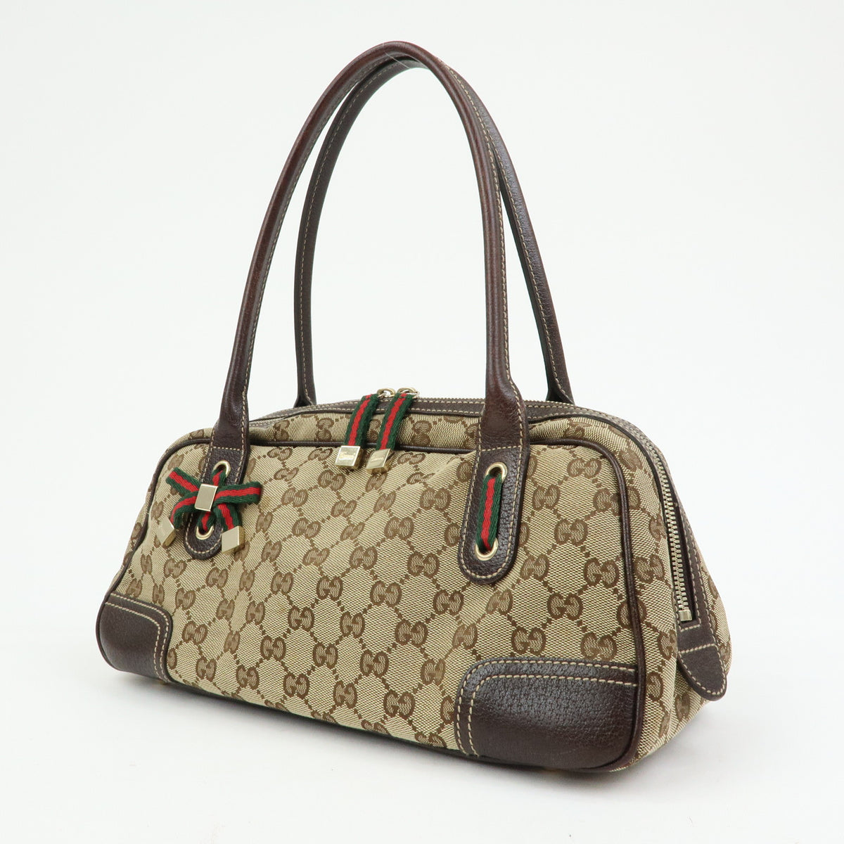 GUCCI Princy Sherry GG Canvas Leather Boston Bag Beige Brown 161720