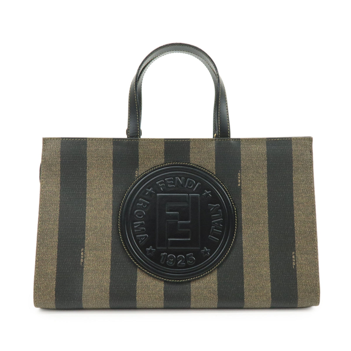 FENDI Pequin PVC Leather 2Way Hand Bag Black Brown 261390