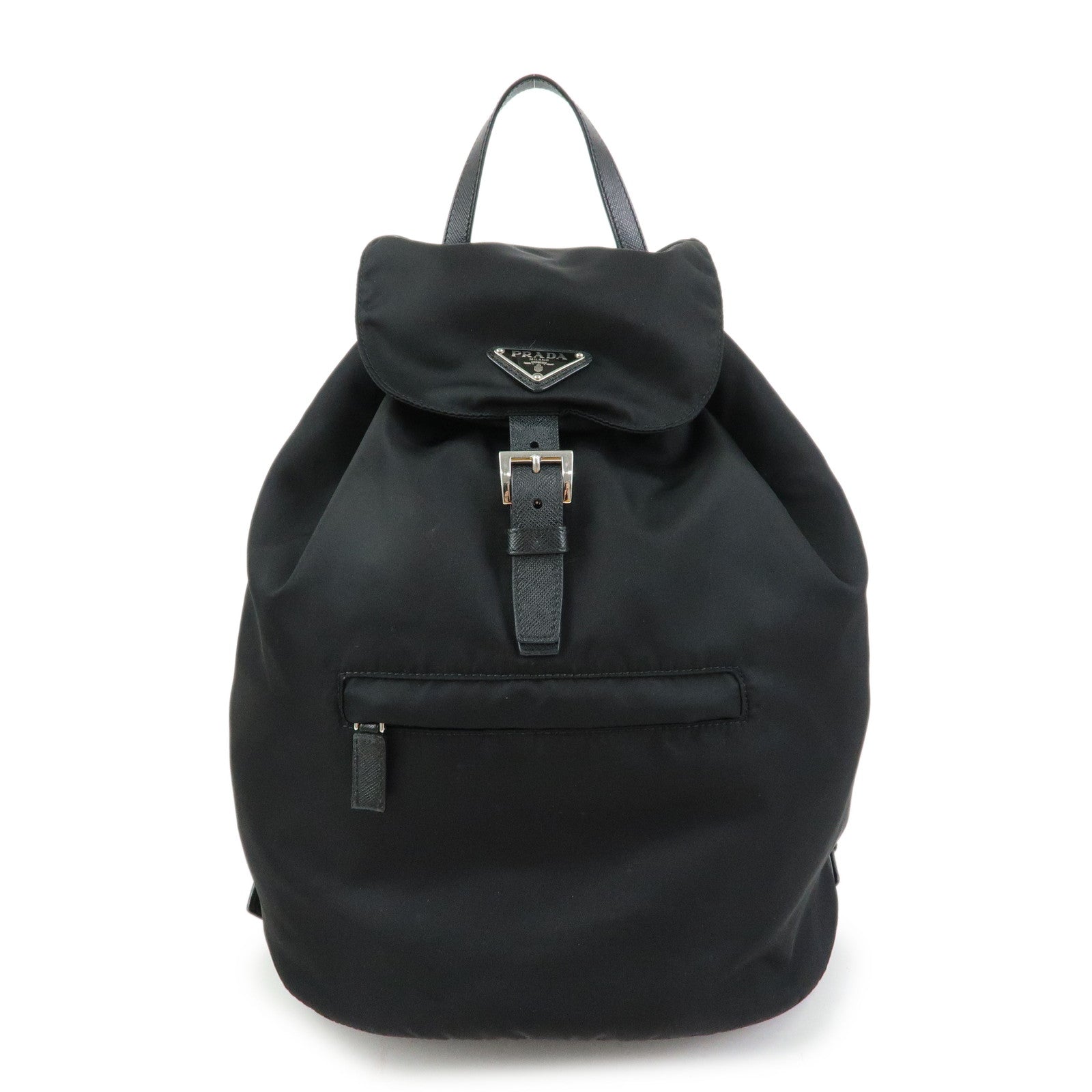 PRADA Triangle Logo Nylon Saffiano Leather Backpack Rucksack Black