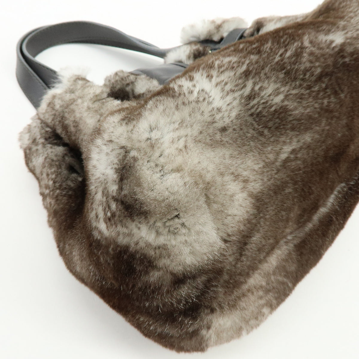 JIMMY CHOO Lapin Rabbit Fur Leather Hand Bag Tote Bag Brown Gray