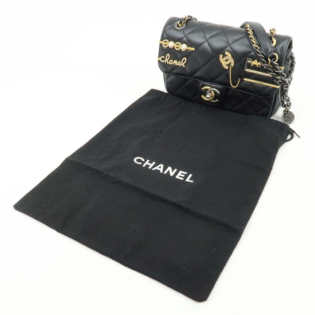 CHANEL Mini Matelasse Lamb Skin Shoulder Bag Hand Bag Black AS2978