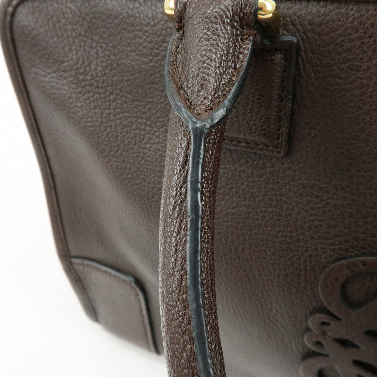LOEWE Anagram Amazona 35 Leather Boston Bag Hand Bag Dark Brown