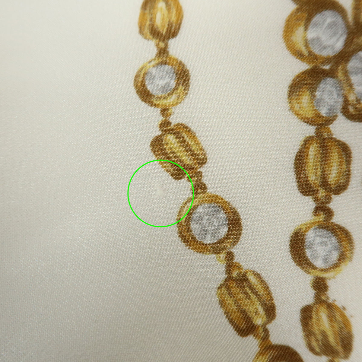 CHANEL Silk 100% Scarf Chain Print White Yellow