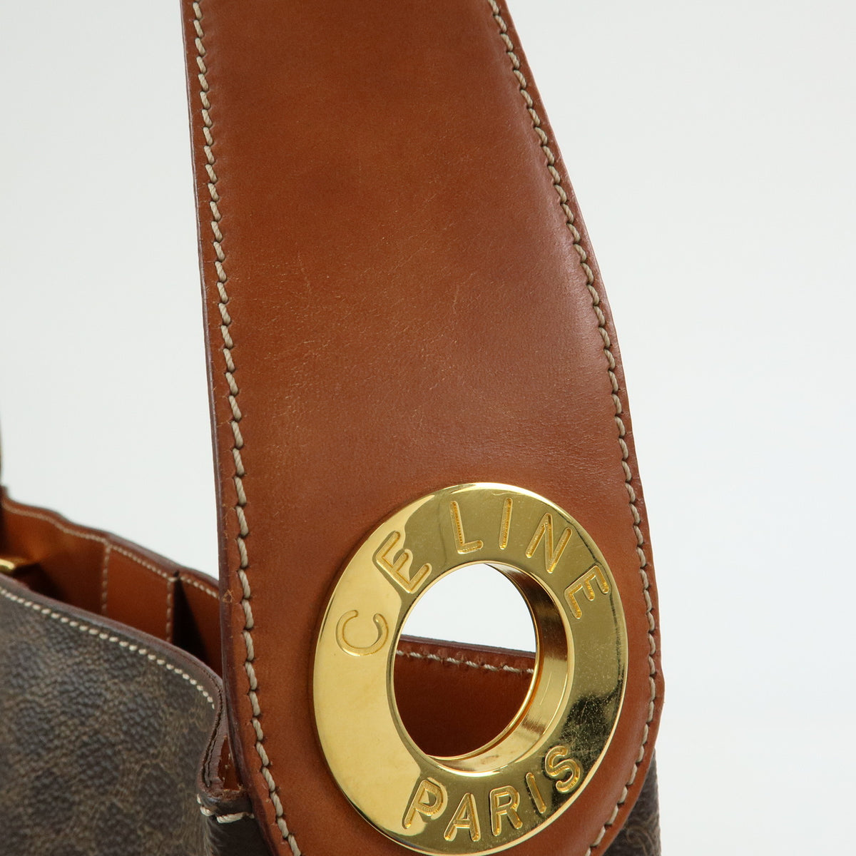 CELINE Macadam PVC Leather Shoulder Bag Hand Bag Brown