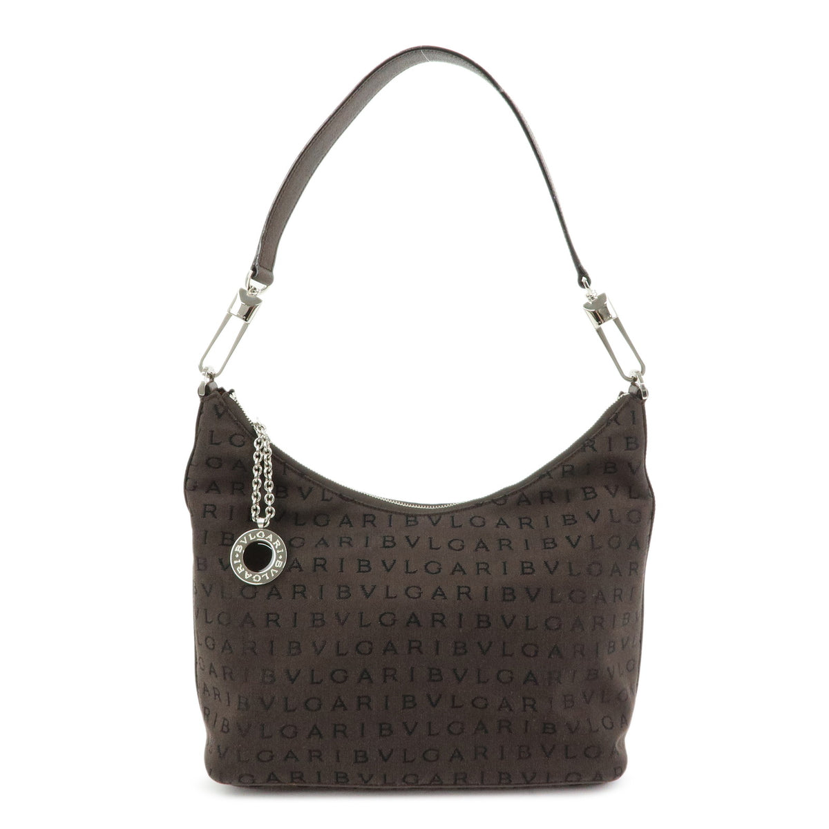 BVLGARI Logomania Canvas Leather Shoulder Bag Hand Bag Brown