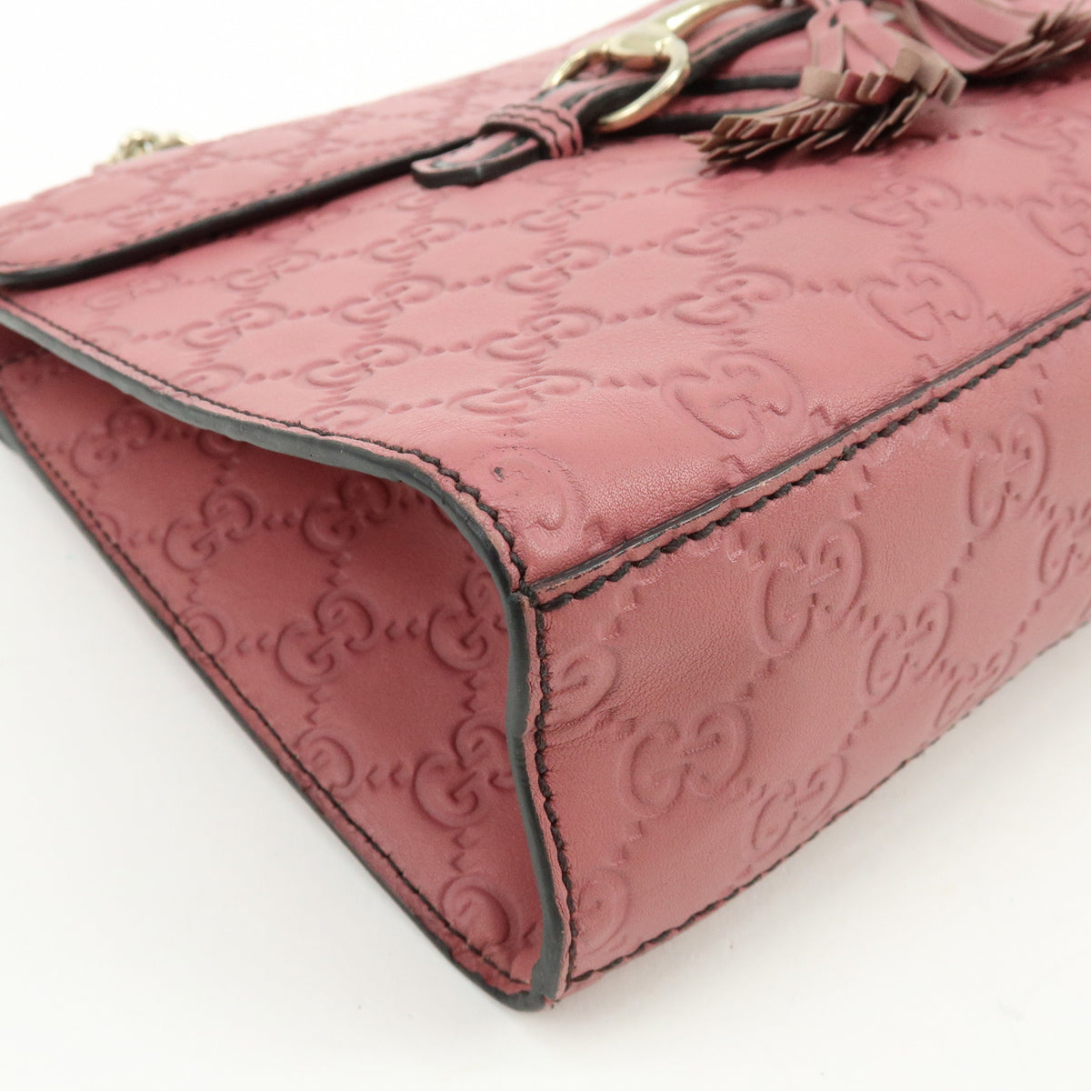 GUCCI Horsebit Guccissima Leather Chain Shoulder Hand Bag Pink 295402