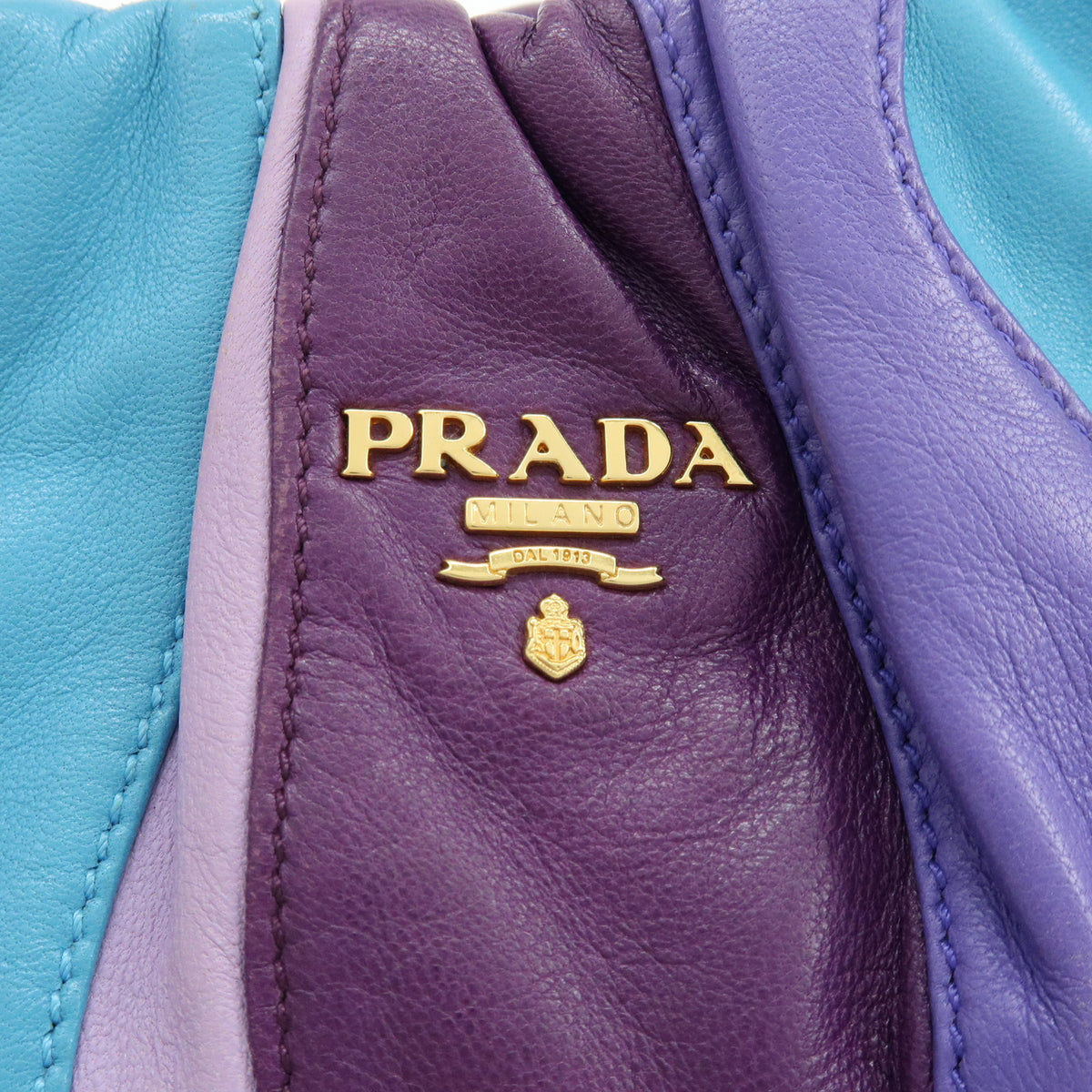 PRADA Logo Leather 2Way Shoulder Bag Hand Bag Purple Turquoise Blue