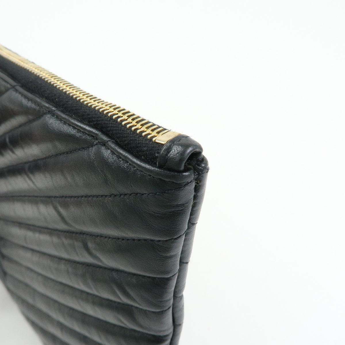 SAINT LAURENT PARIS V Stitch Leather Clutch Bag Flat Pouch Black