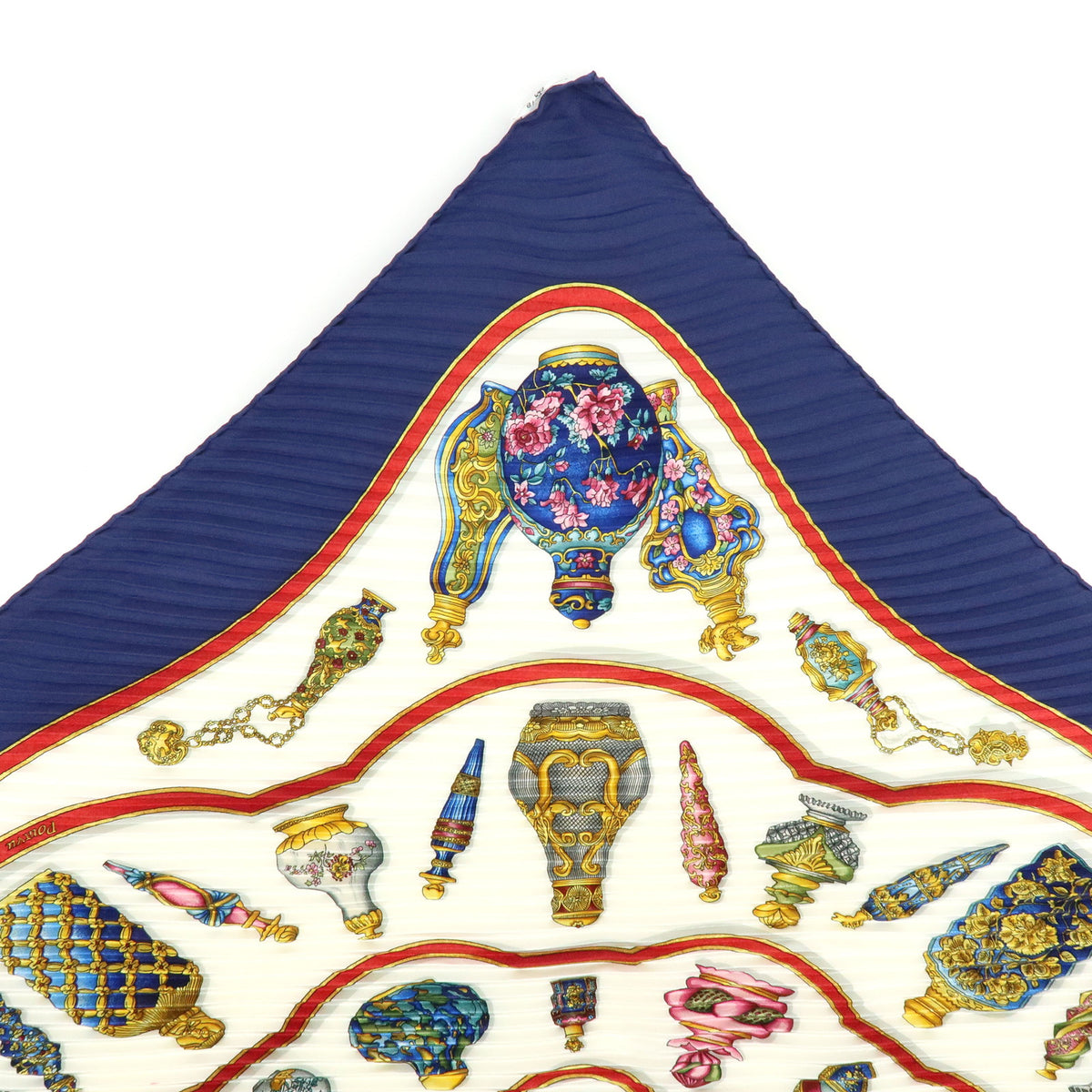 HERMES Silk 100% Pleated Carre Scarf Pourvu qu'on ait l'ivresse Navy