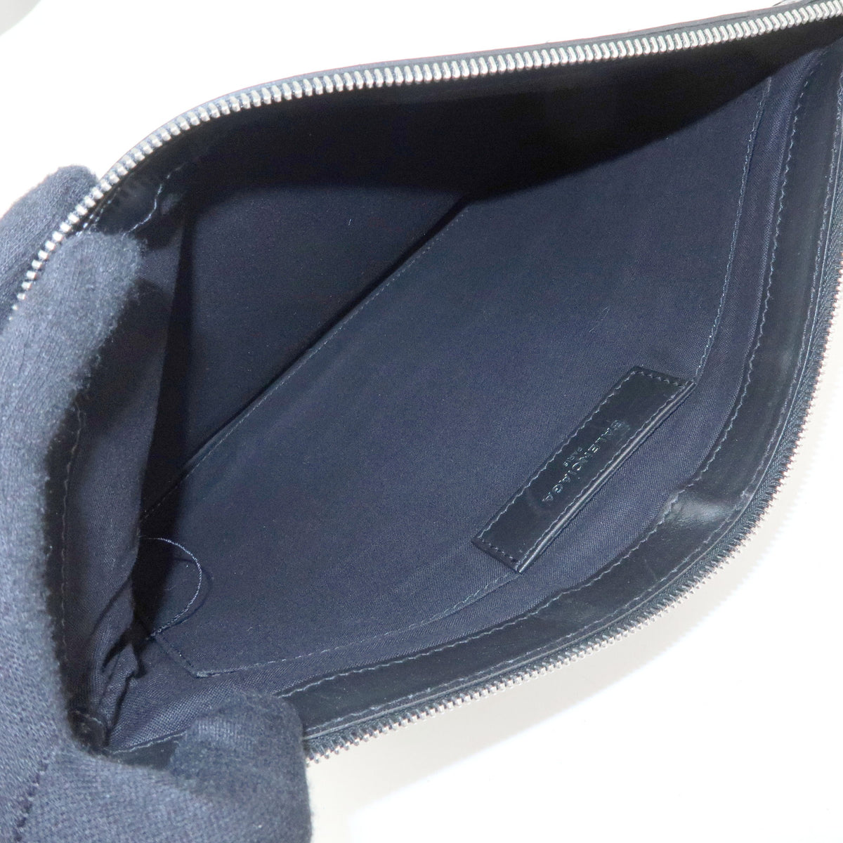 BALENCIAGA Navy Clip M Canvas Leather Clutch Bag Natural Black 373834