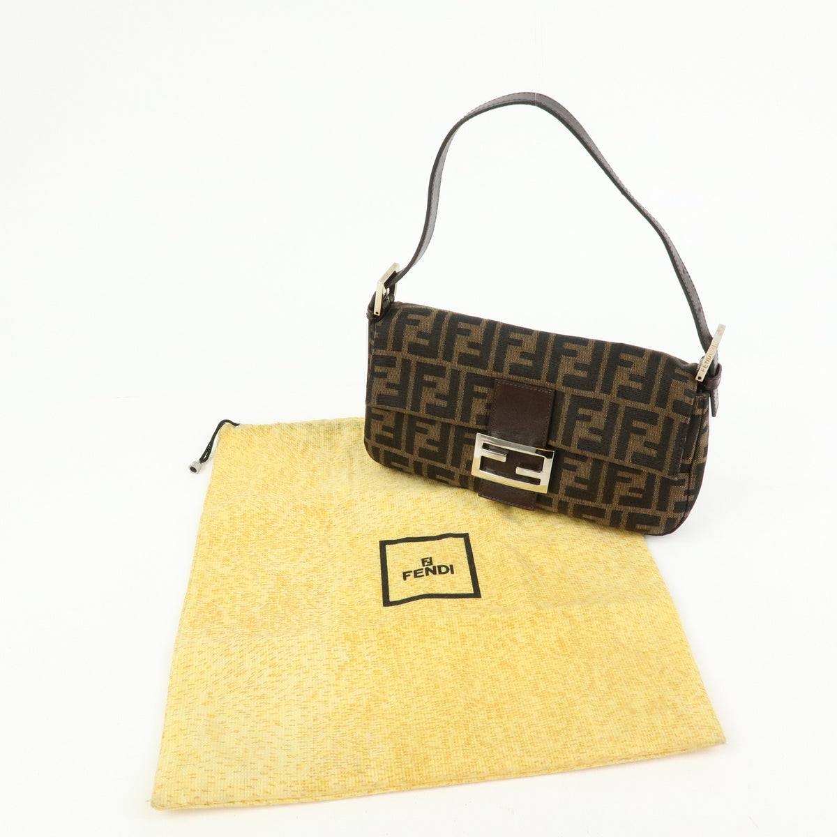 FENDI Zucca Mamma Baguette Jacquard Canvas Leather Shoulder Bag 26424