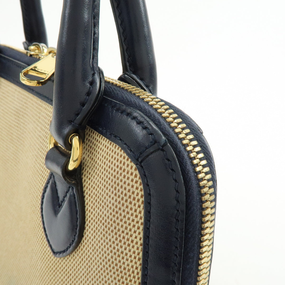 GUCCI Horsebit 1955 Small Top Handle 2Way Hand Bag Beige Navy 621220