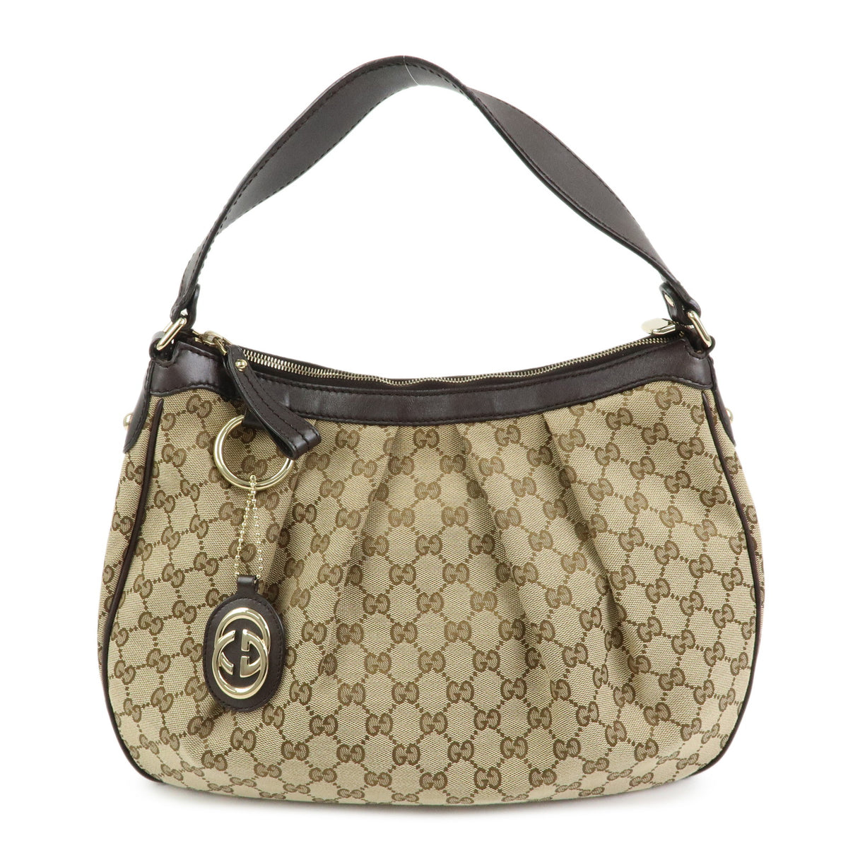 GUCCI Sukey Interlocking G GG Canvas Shoulder Bag Beige Brown 232955
