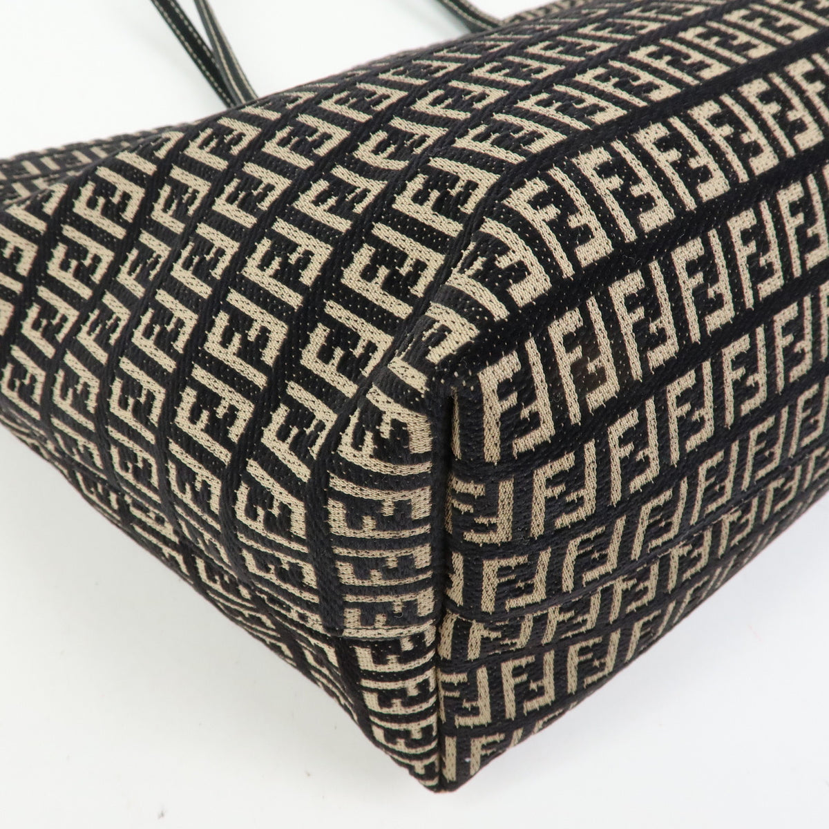 FENDI Zucchino Canvas Leather Tote Bag Shoulder Bag Black Beige 8BH005