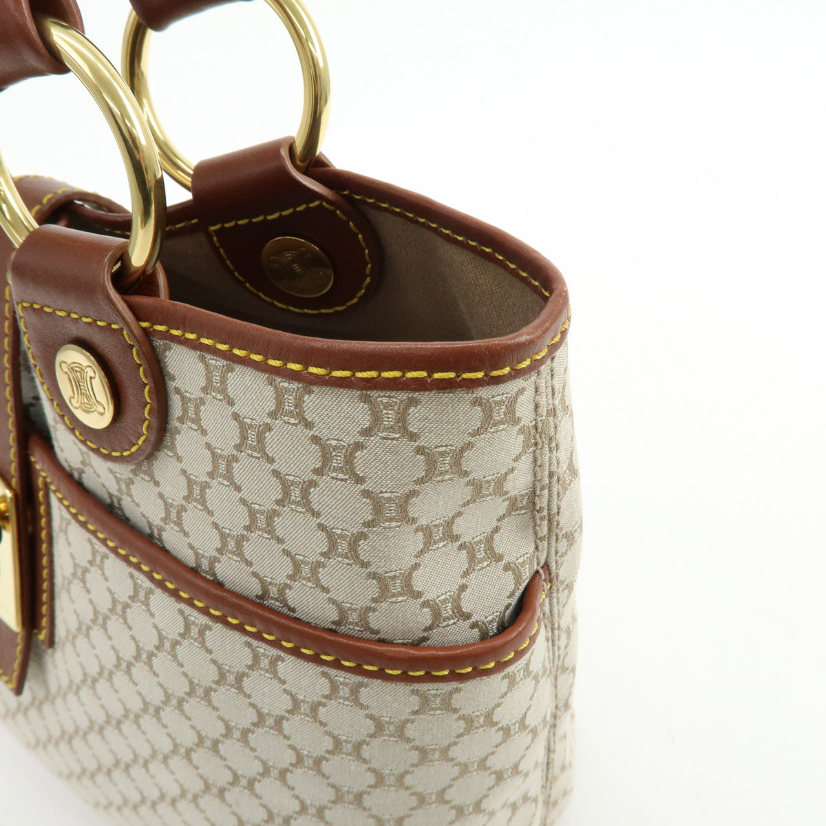 CELINE Macadam Canvas Leather Tote Bag Hand Bag Beige Brown