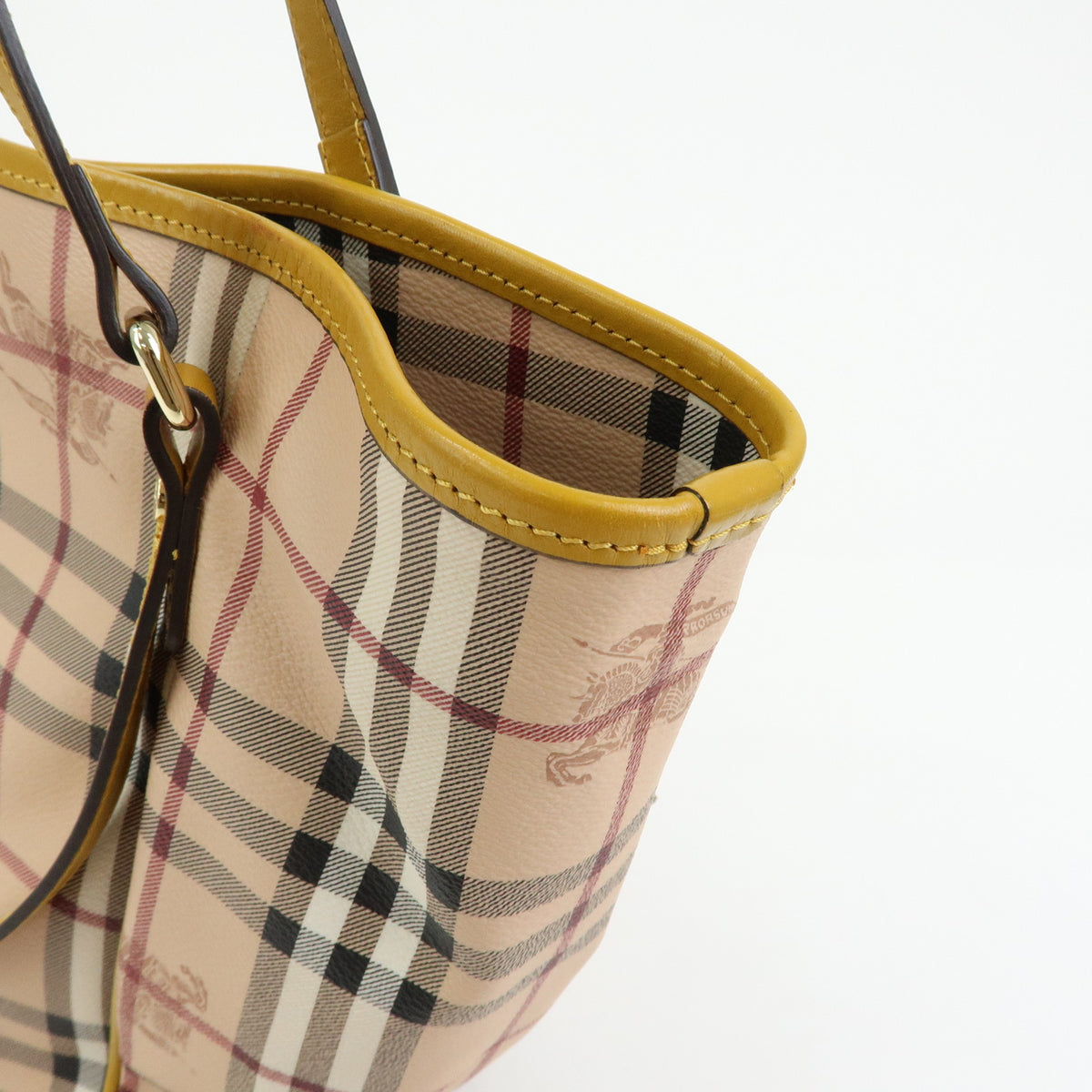 BURBERRY Haymarket Check PVC Leather Tote Bag Beige Mustard Yellow