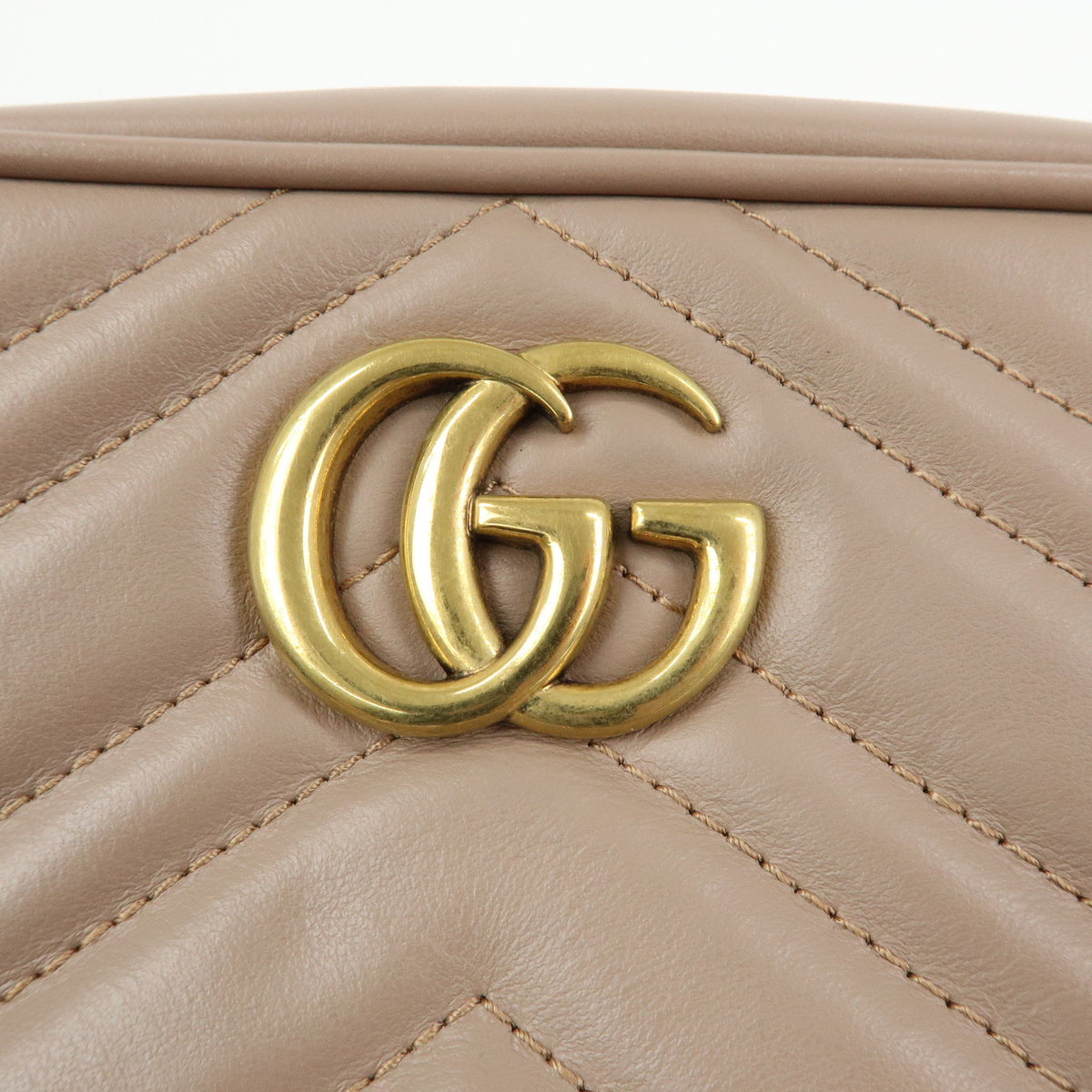 GUCCI GG Marmont Double G Leather Chain Shoulder Bag Pink Beige 448065