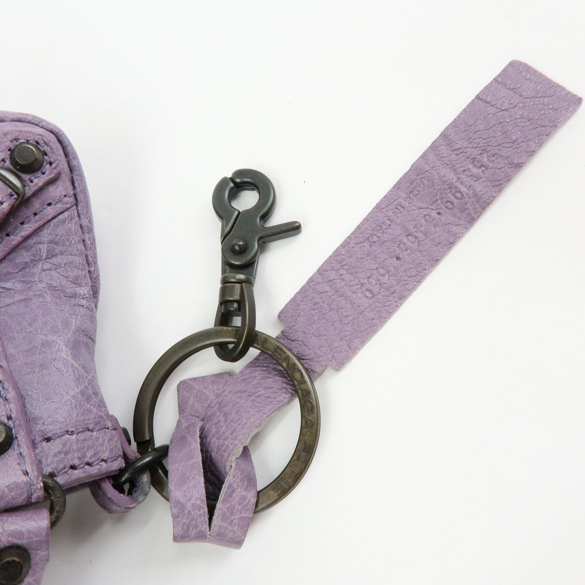 BALENCIAGA The First Leather Metal Bag Charm Key Holder Purple 253199
