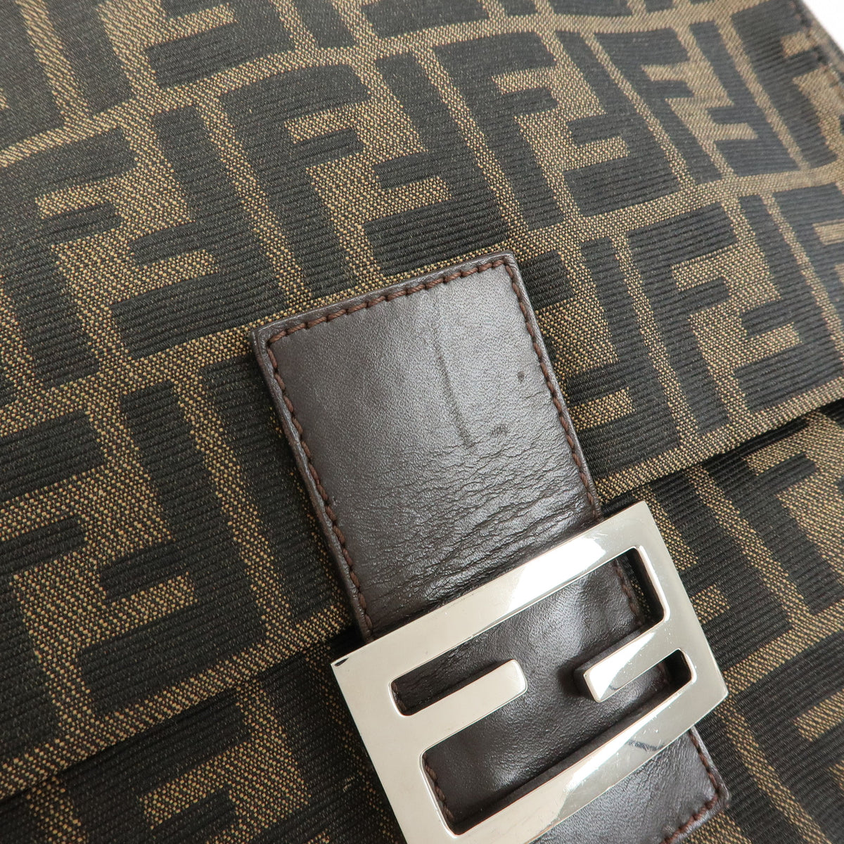 FENDI Zucca Mamma Baguette Canvas Leather Shoulder Bag Hand Bag 26325