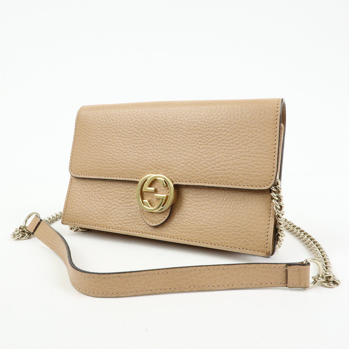 GUCCI Interlocking G Leather Chain Wallet Shoulder Bag Beige 510314