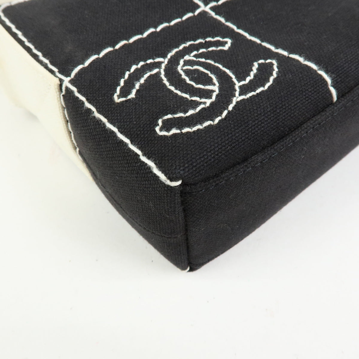CHANEL Chocolate Bar COCO Mark Canvas Shoulder Bag Hand Bag Black White